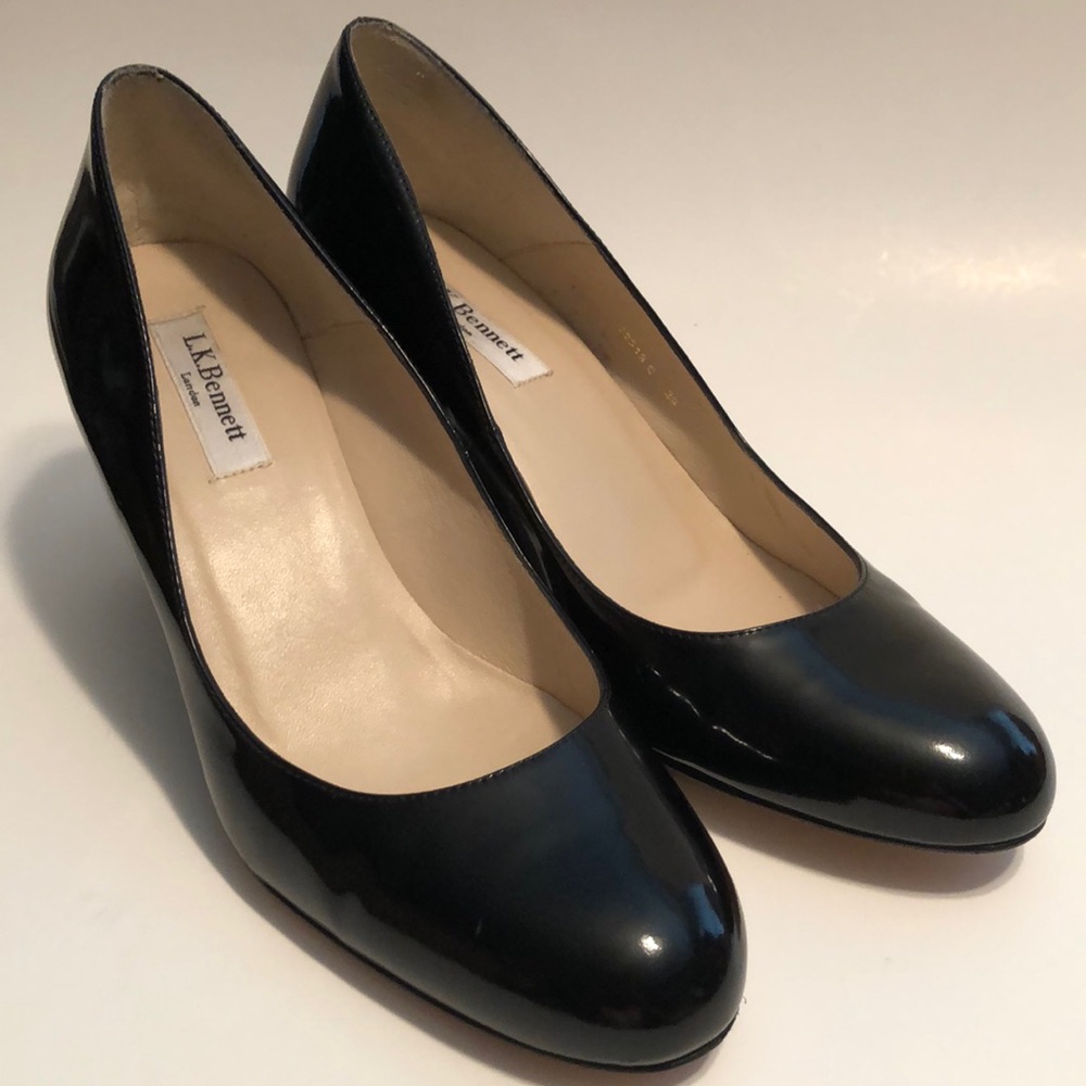 L. K. Bennett London Black Patient Leather Wedge Size 39